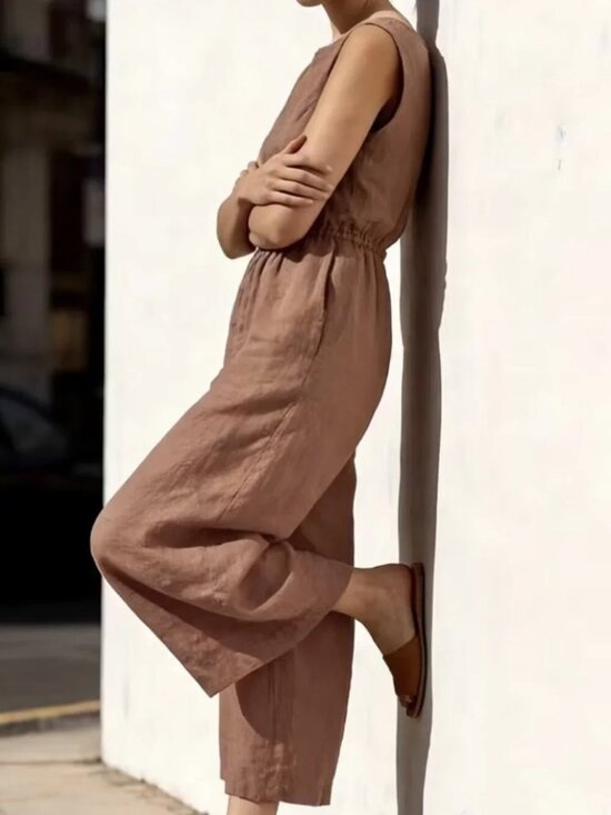 Pants - Copper Alloy Wide Leg Sleeveless Loose Fitting Jumpsuit